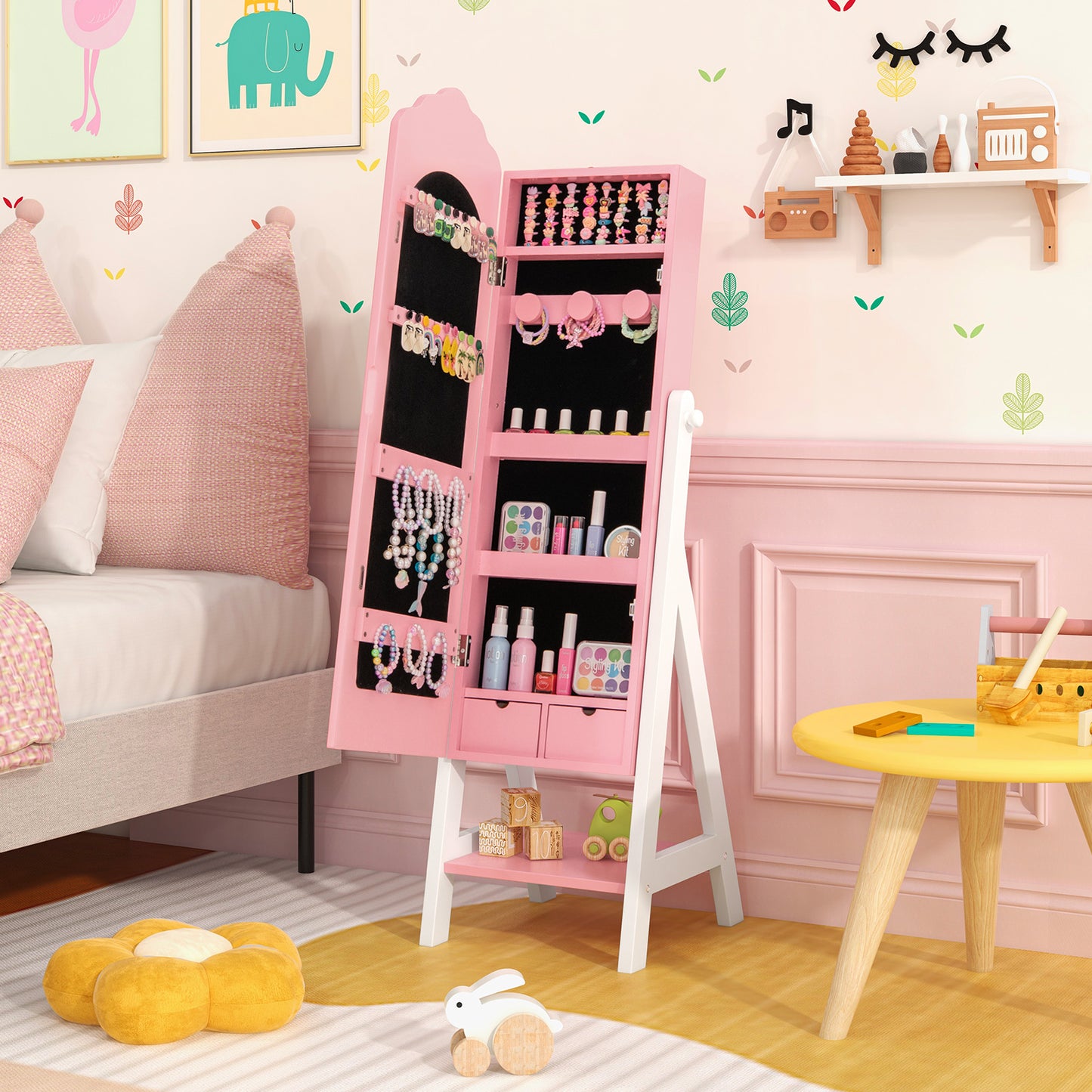 Kids Vanity Set with Jewelry Armoire and Full-Length Mirror