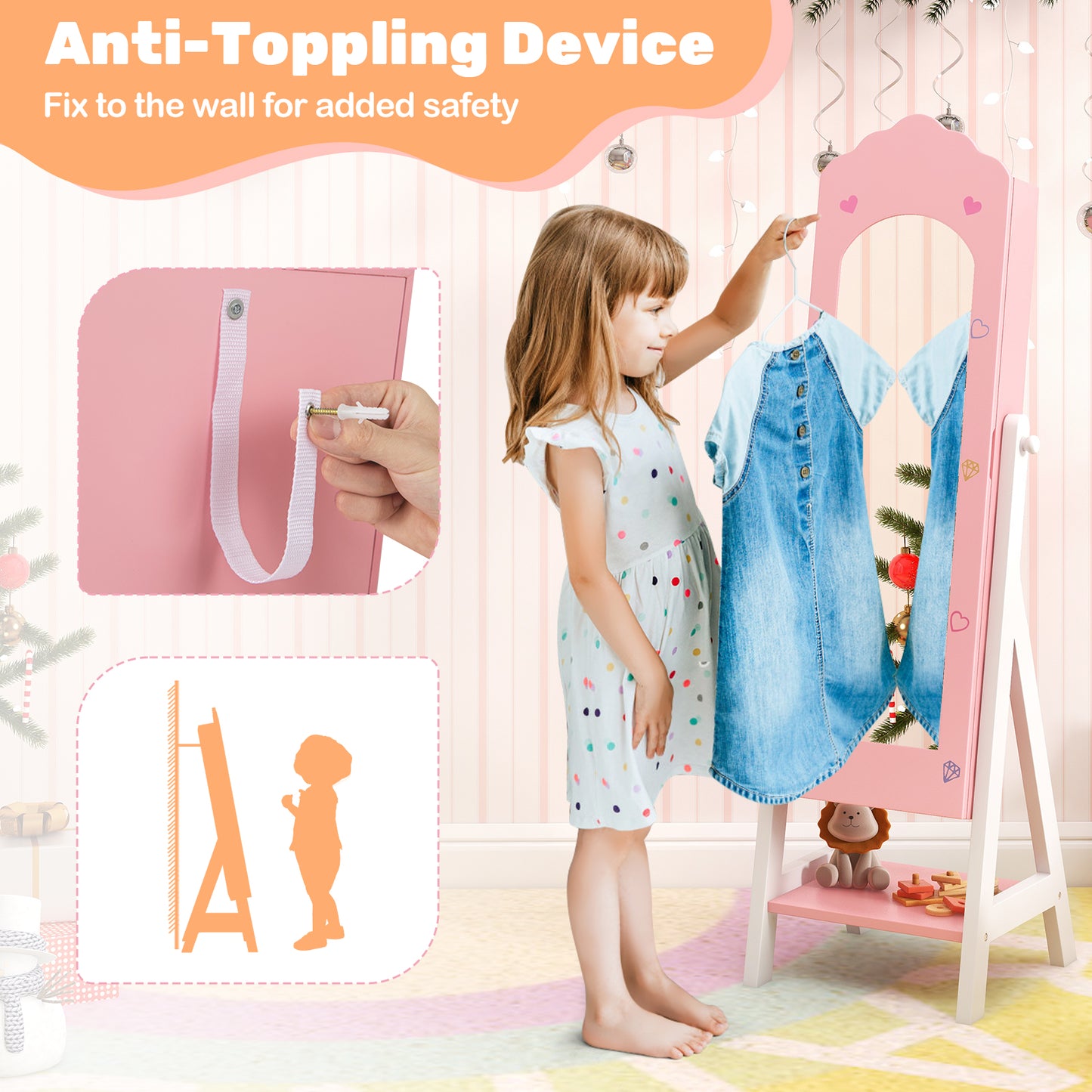 Kids Vanity Set with Jewelry Armoire and Full-Length Mirror