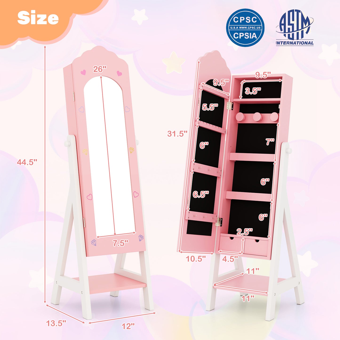 Kids Vanity Set with Jewelry Armoire and Full-Length Mirror