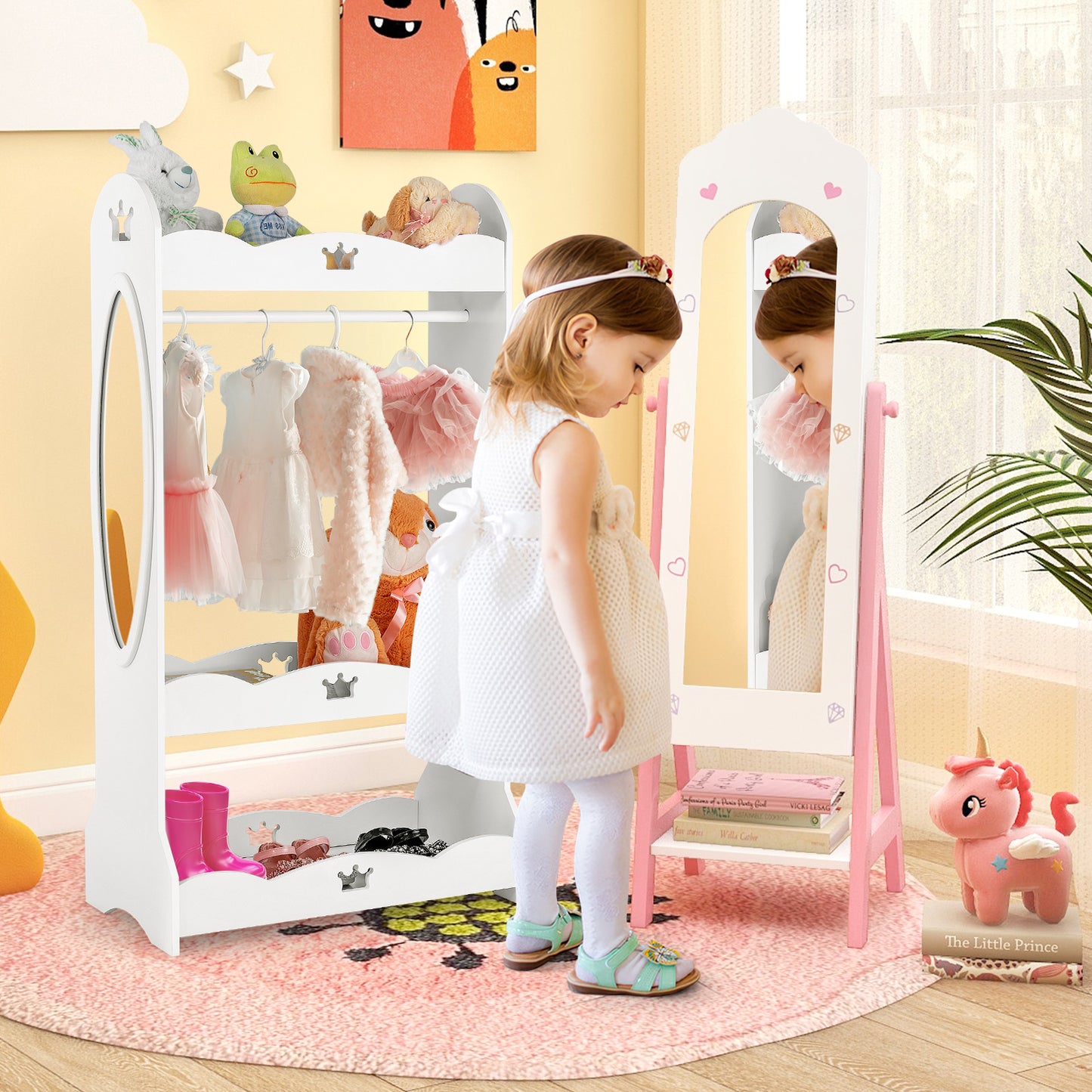 Kids Vanity Set with Jewelry Armoire and Full-Length Mirror