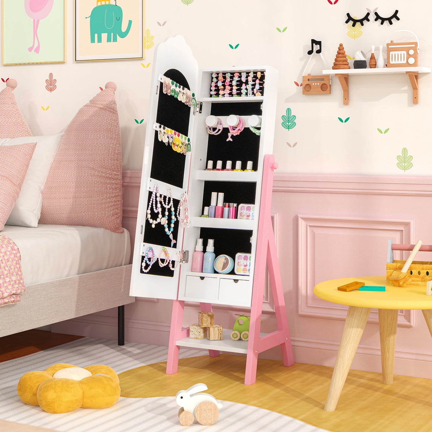 Kids Vanity Set with Jewelry Armoire and Full-Length Mirror