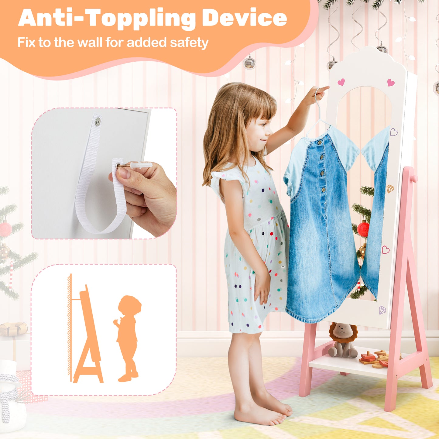 Kids Vanity Set with Jewelry Armoire and Full-Length Mirror