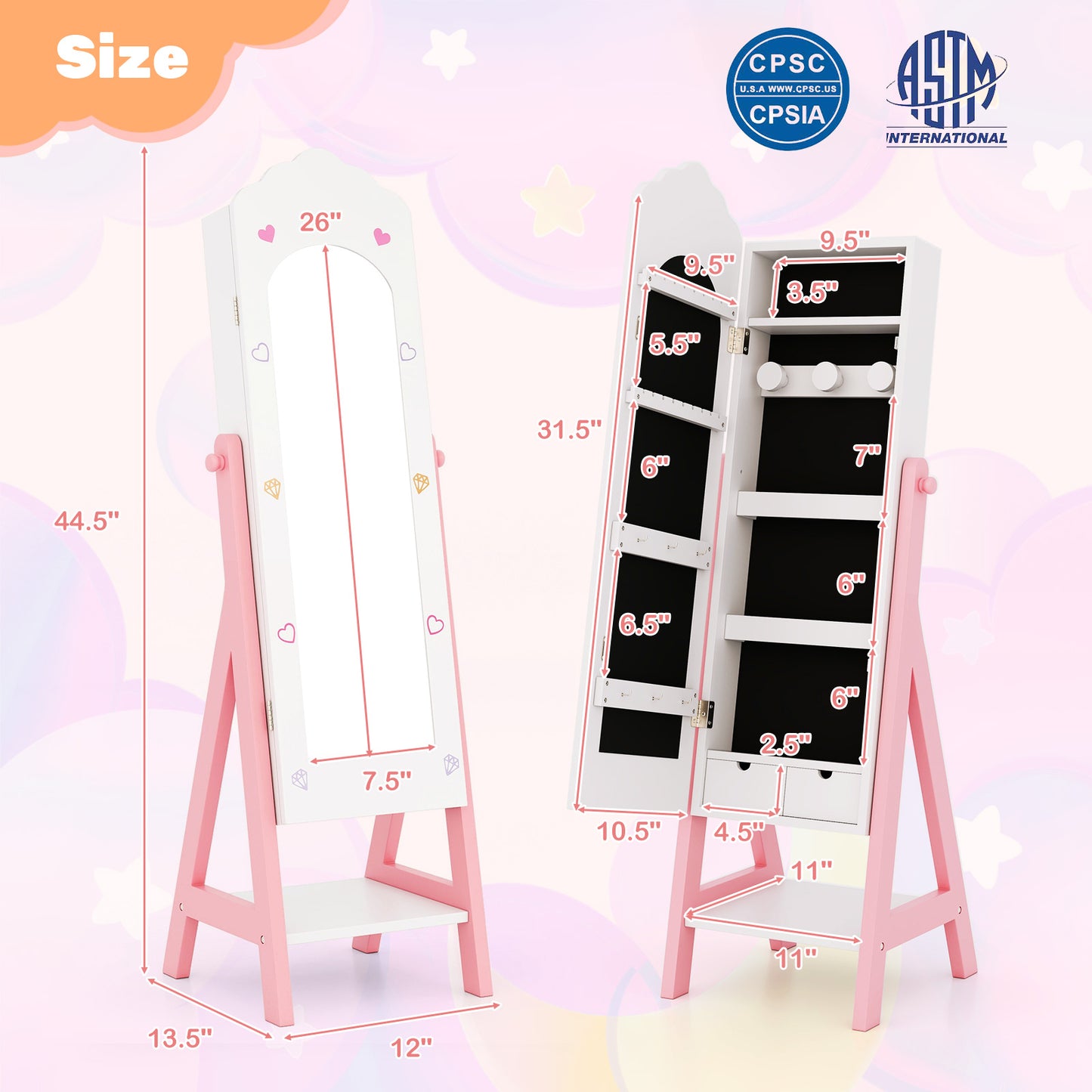 Kids Vanity Set with Jewelry Armoire and Full-Length Mirror