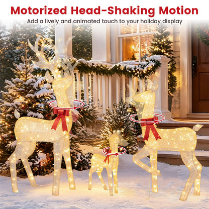 3-Piece Lighted Golden Christmas Reindeer Family Set