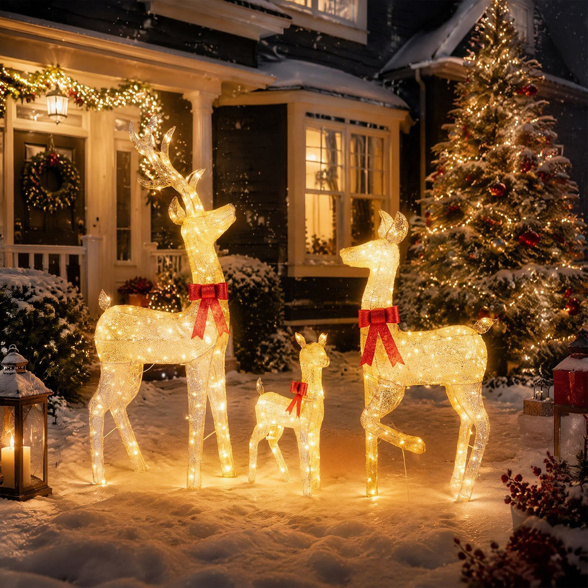 3-Piece Lighted Golden Christmas Reindeer Family Set