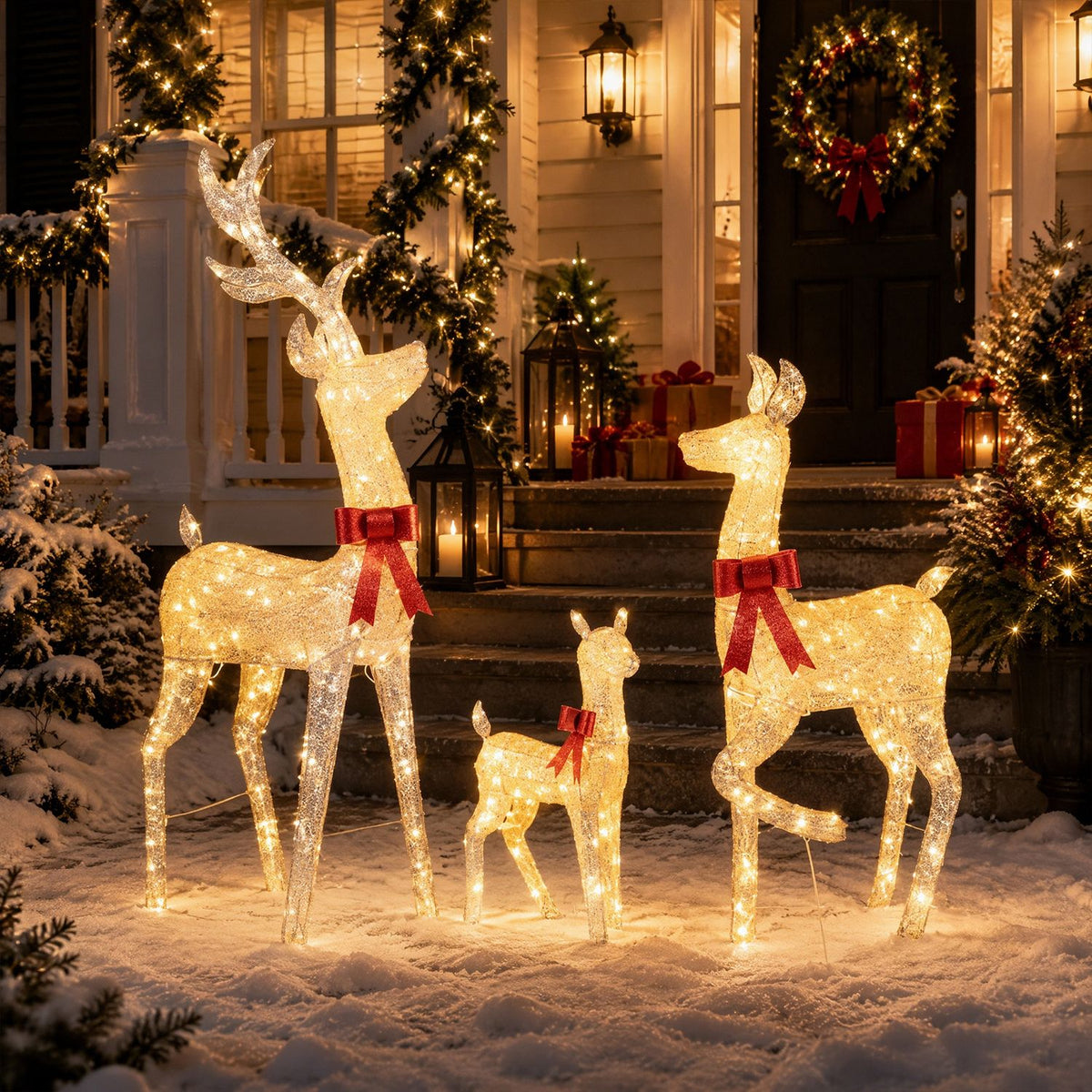 3-Piece Lighted Golden Christmas Reindeer Family Set
