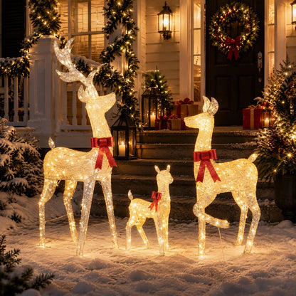 3-Piece Lighted Golden Christmas Reindeer Family Set