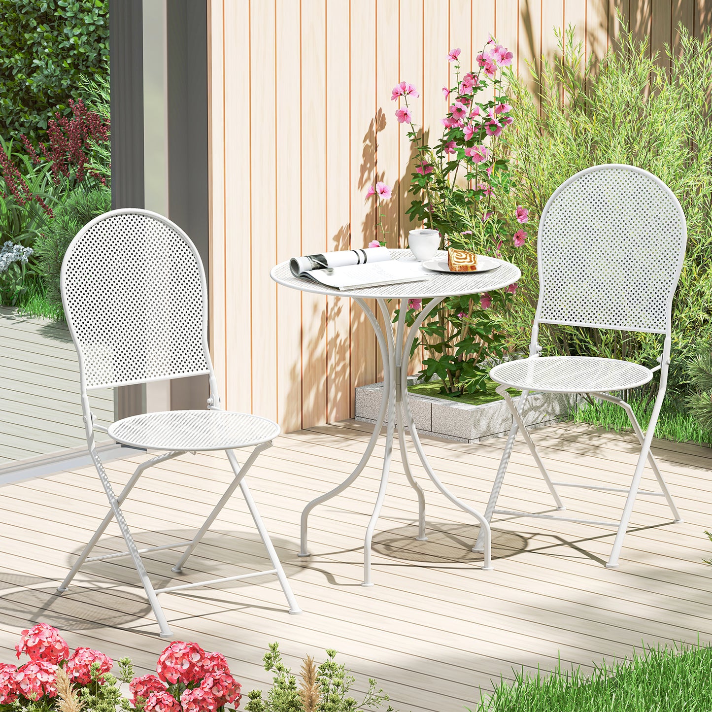 3-Piece Patio Bistro Set with Folding Chairs and Table