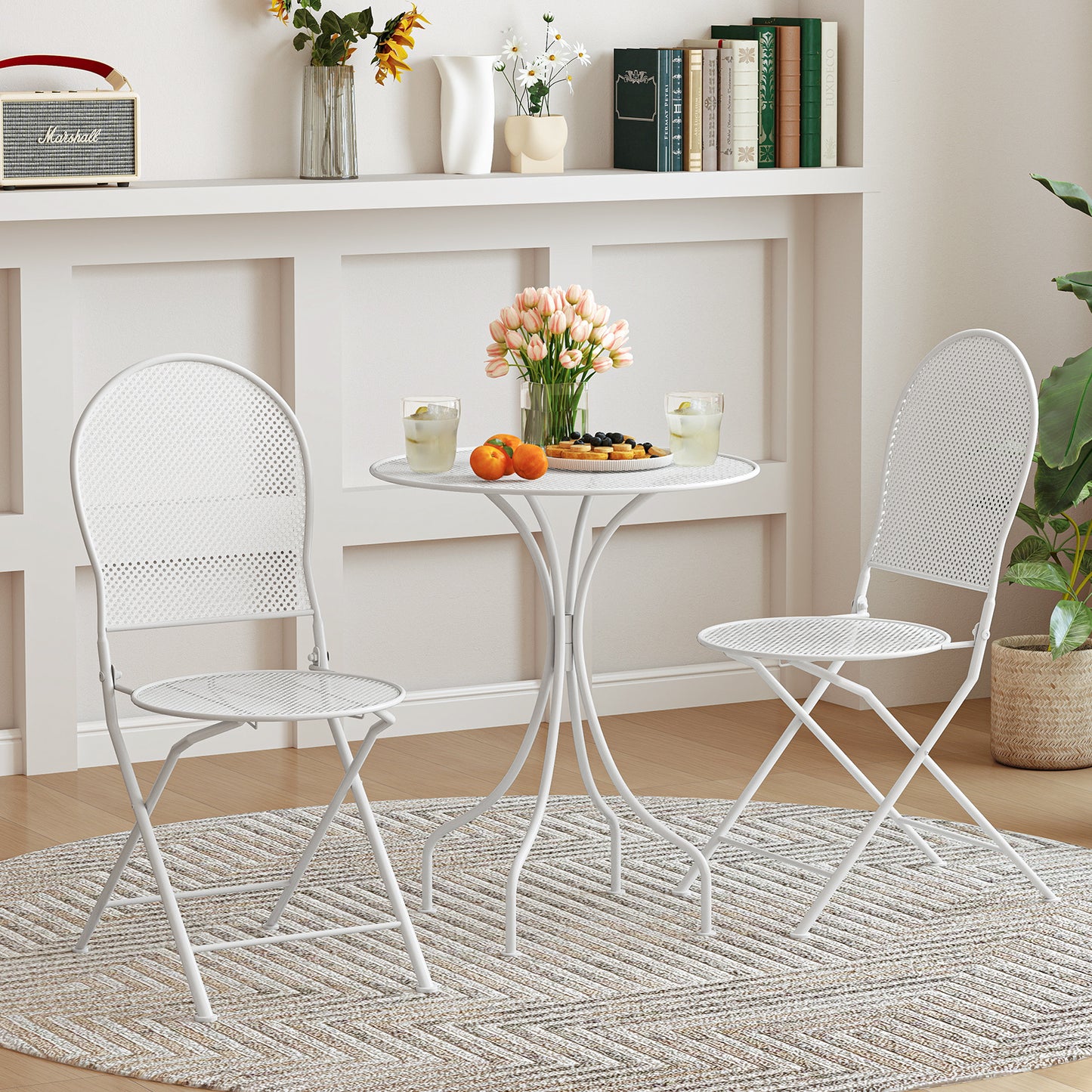 3-Piece Patio Bistro Set with Folding Chairs and Table