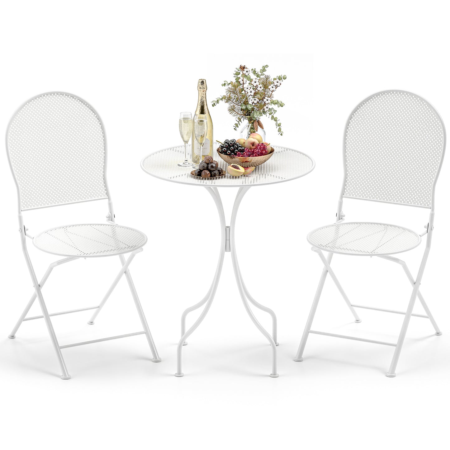 3-Piece Patio Bistro Set with Folding Chairs and Table