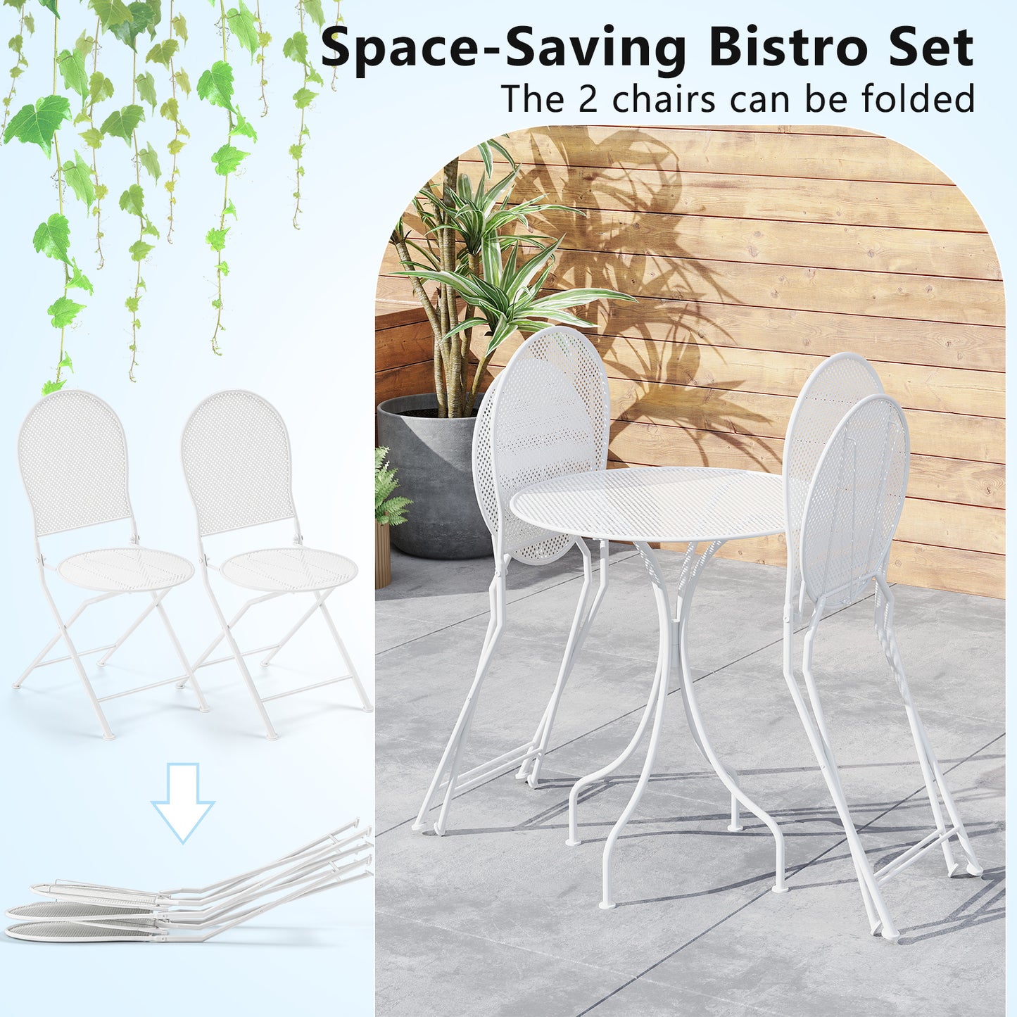 3-Piece Patio Bistro Set with Folding Chairs and Table