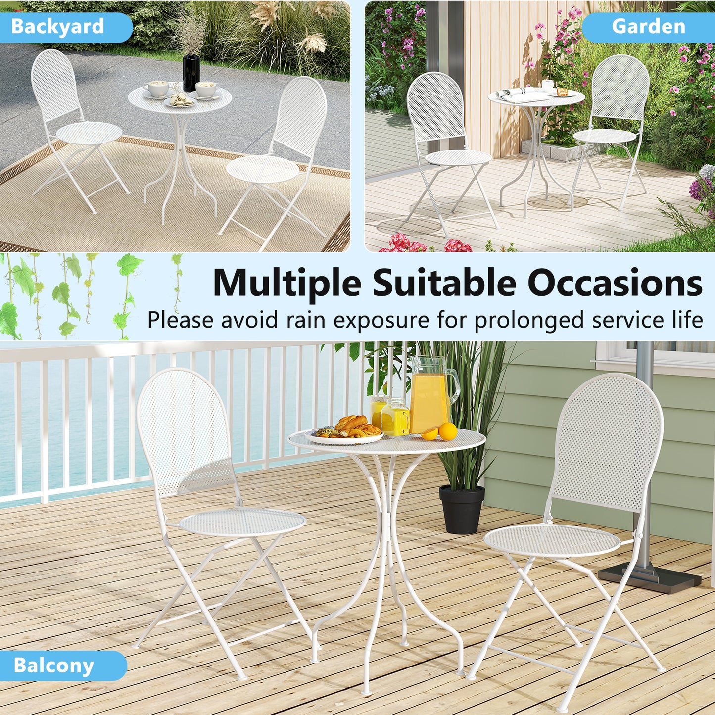 3-Piece Patio Bistro Set with Folding Chairs and Table