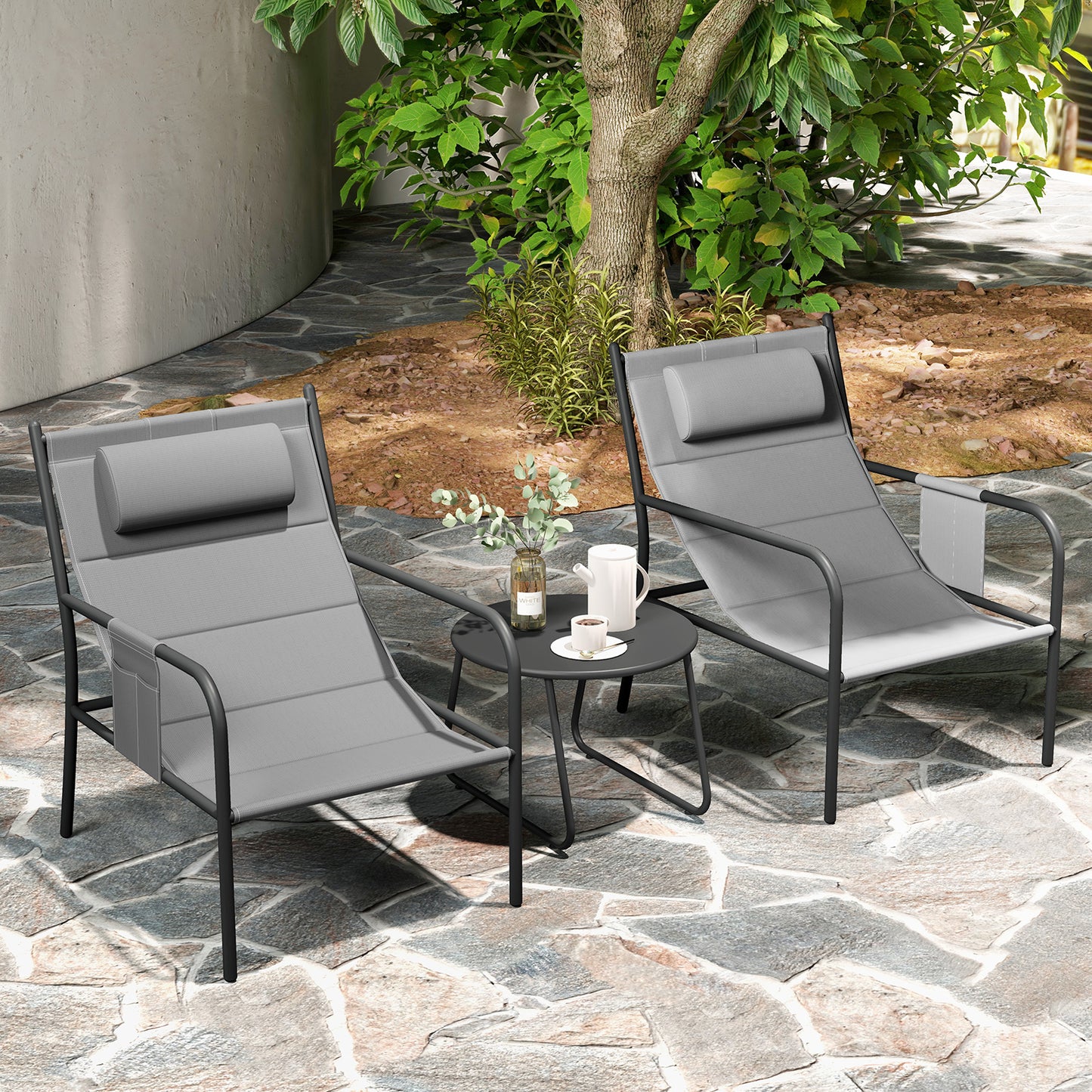 3-Piece Outdoor Bistro Set with Metal Chairs and Coffee Table