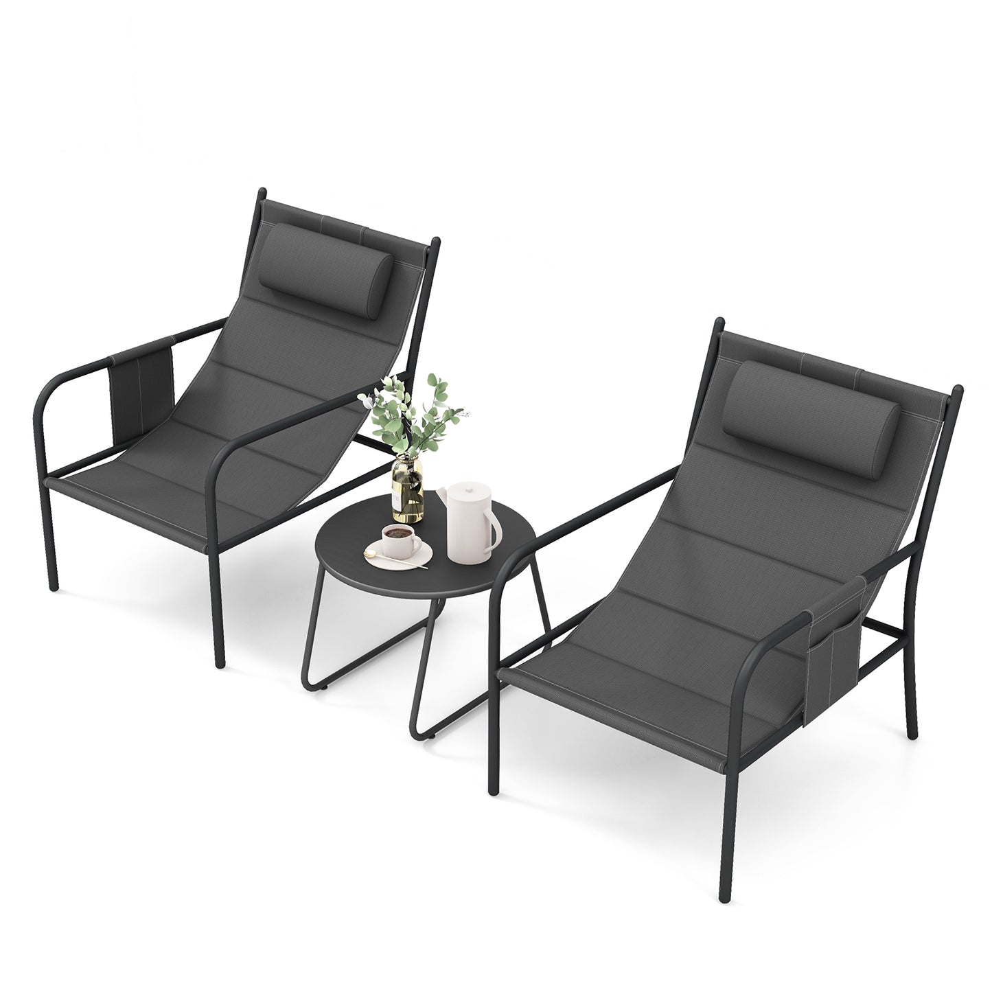 3-Piece Outdoor Bistro Set with Metal Chairs and Coffee Table