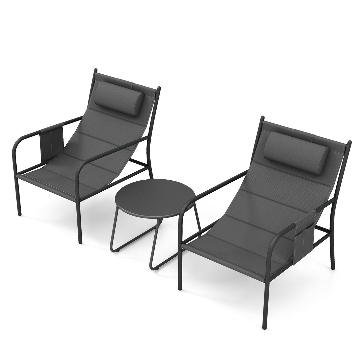 3-Piece Outdoor Bistro Set with Metal Chairs and Coffee Table