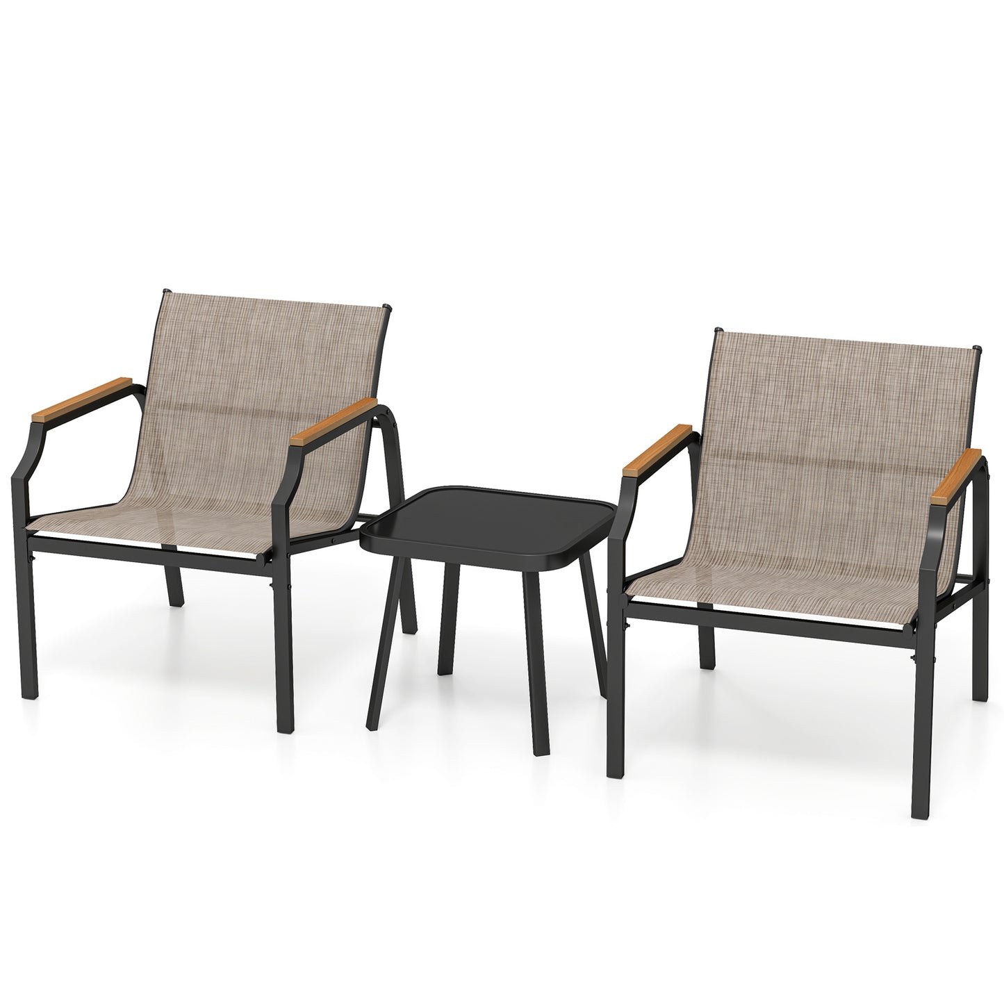 3-Piece Patio Conversation Set with Breathable Fabric Chairs