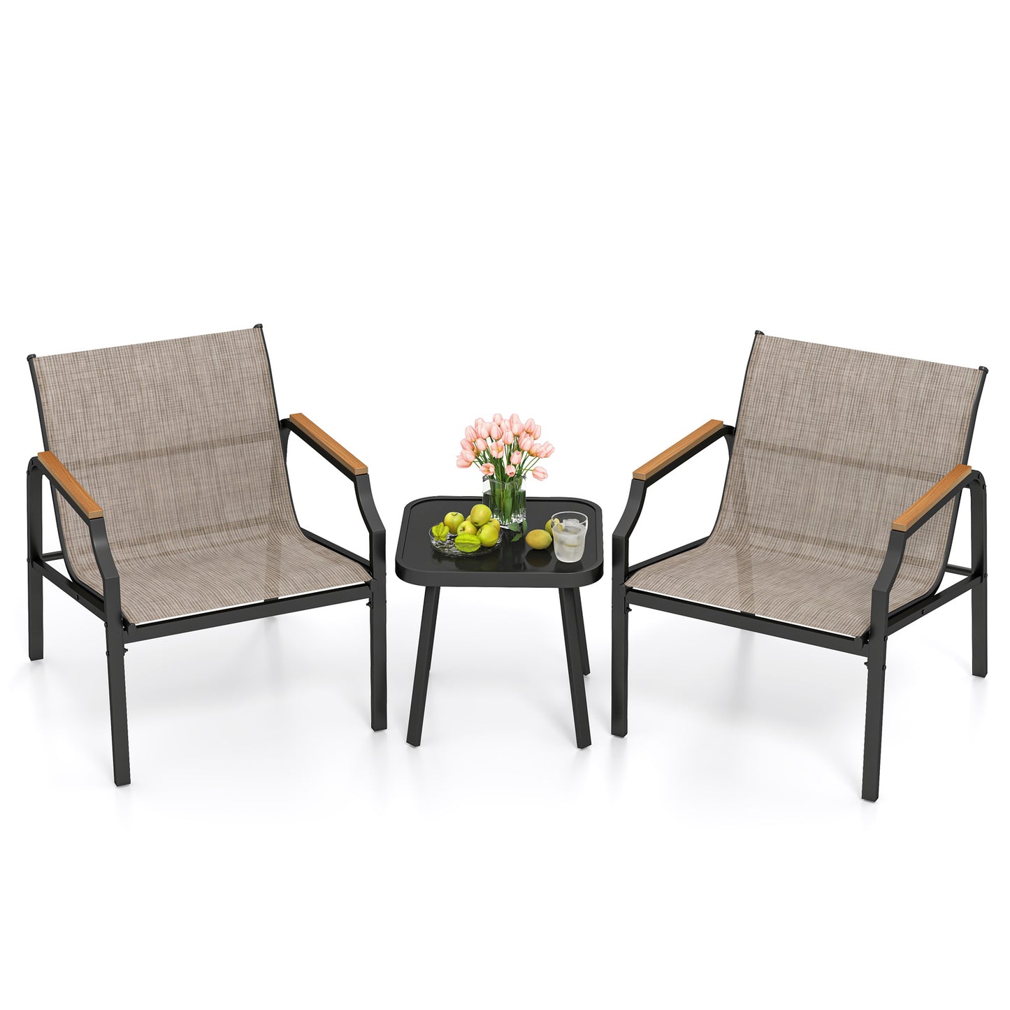 3-Piece Patio Conversation Set with Breathable Fabric Chairs