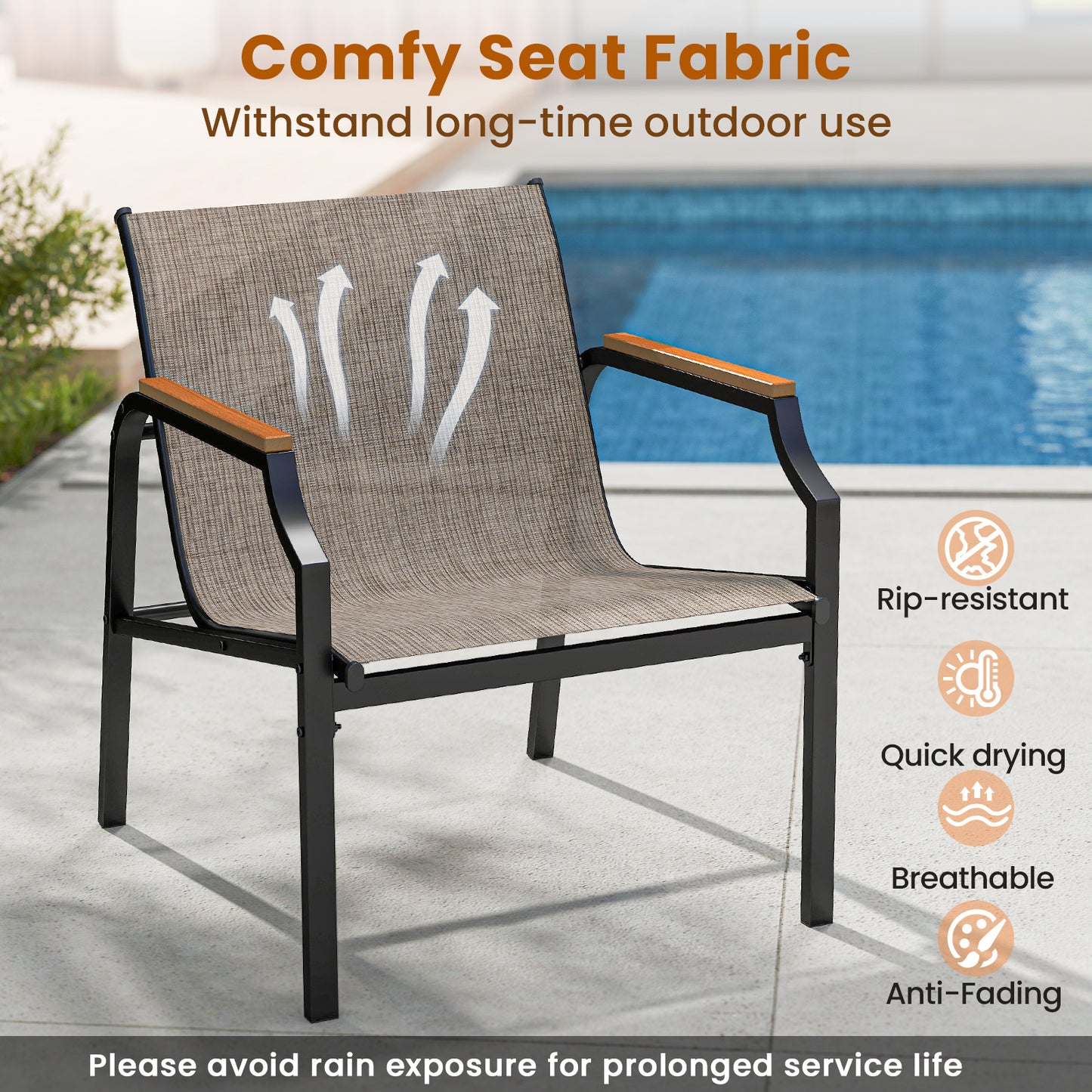 3-Piece Patio Conversation Set with Breathable Fabric Chairs