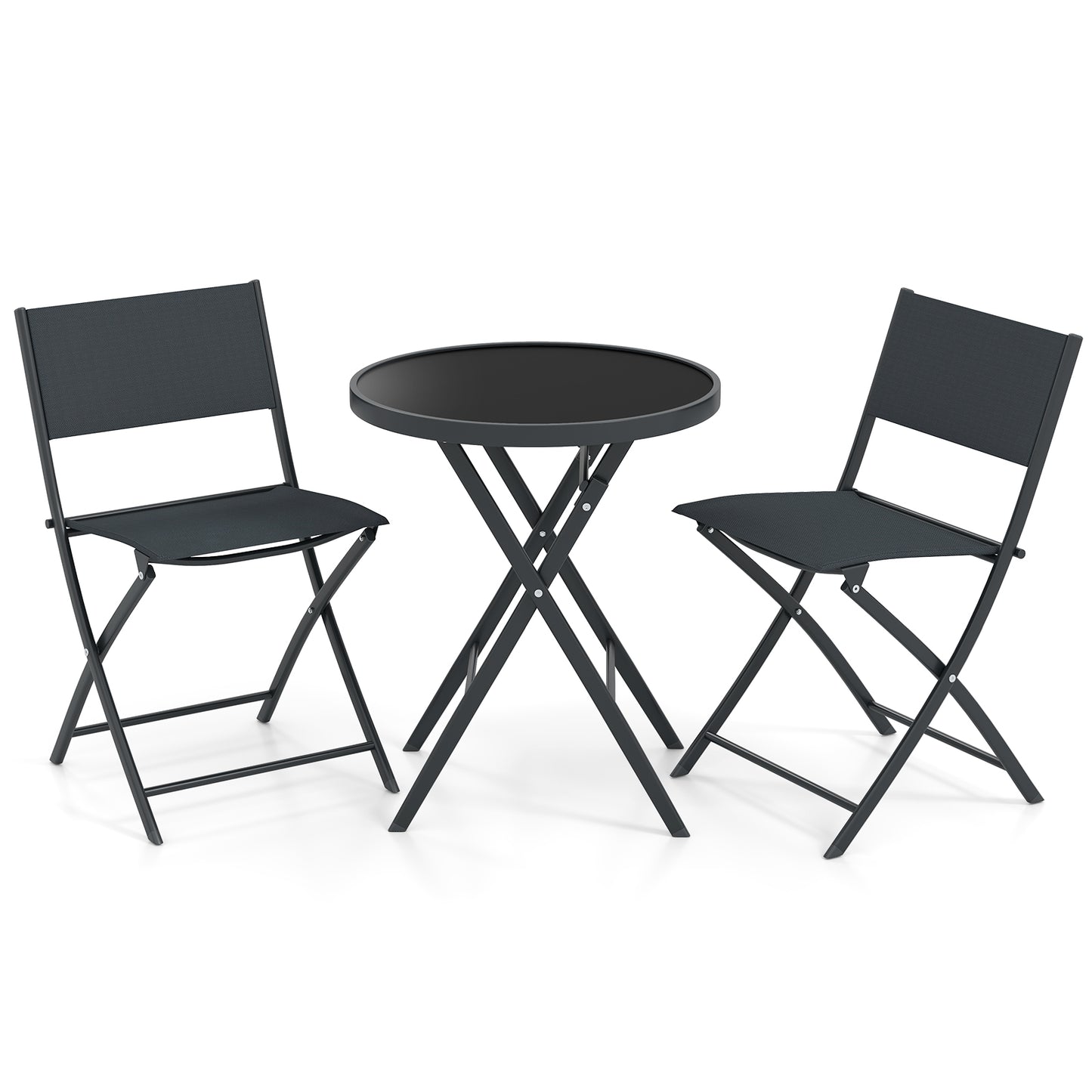 3-Piece Folding Patio Bistro Set with Glass Table