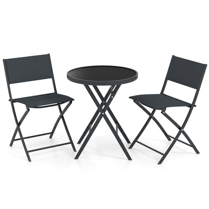 3-Piece Folding Patio Bistro Set with Glass Table