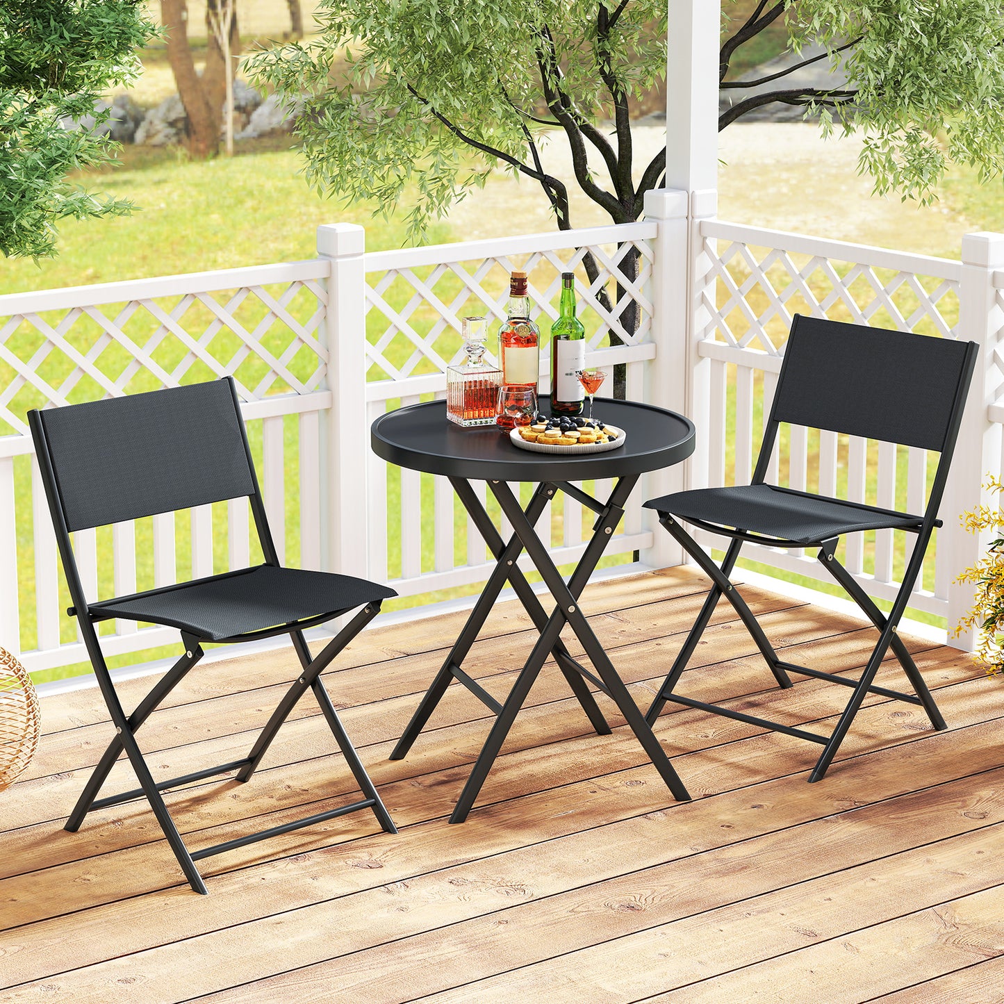 3-Piece Folding Patio Bistro Set with Glass Table