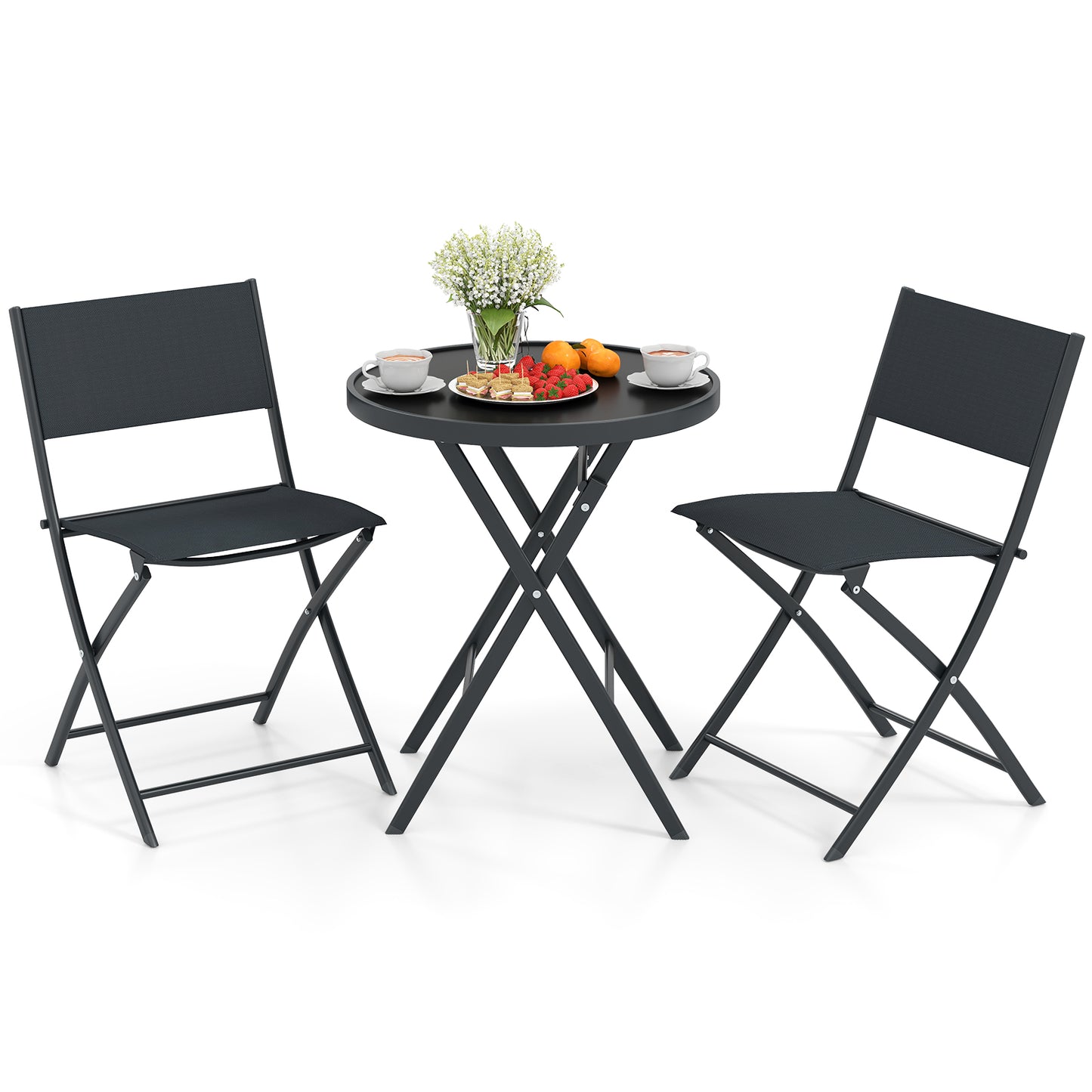 3-Piece Folding Patio Bistro Set with Glass Table