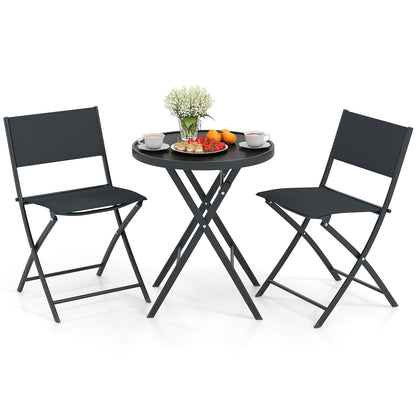 3-Piece Folding Patio Bistro Set with Glass Table