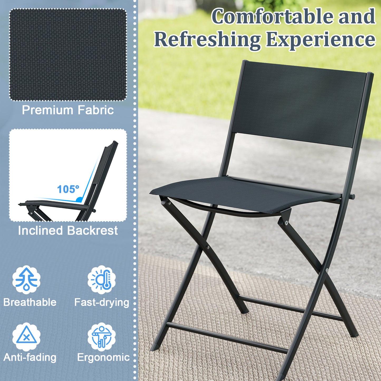 3-Piece Folding Patio Bistro Set with Glass Table