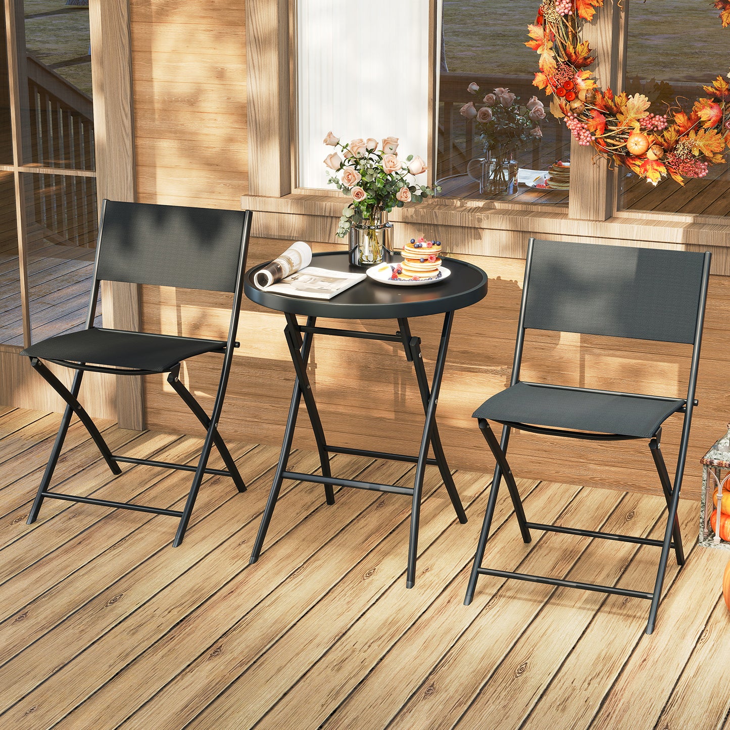 3-Piece Folding Patio Bistro Set with Glass Table
