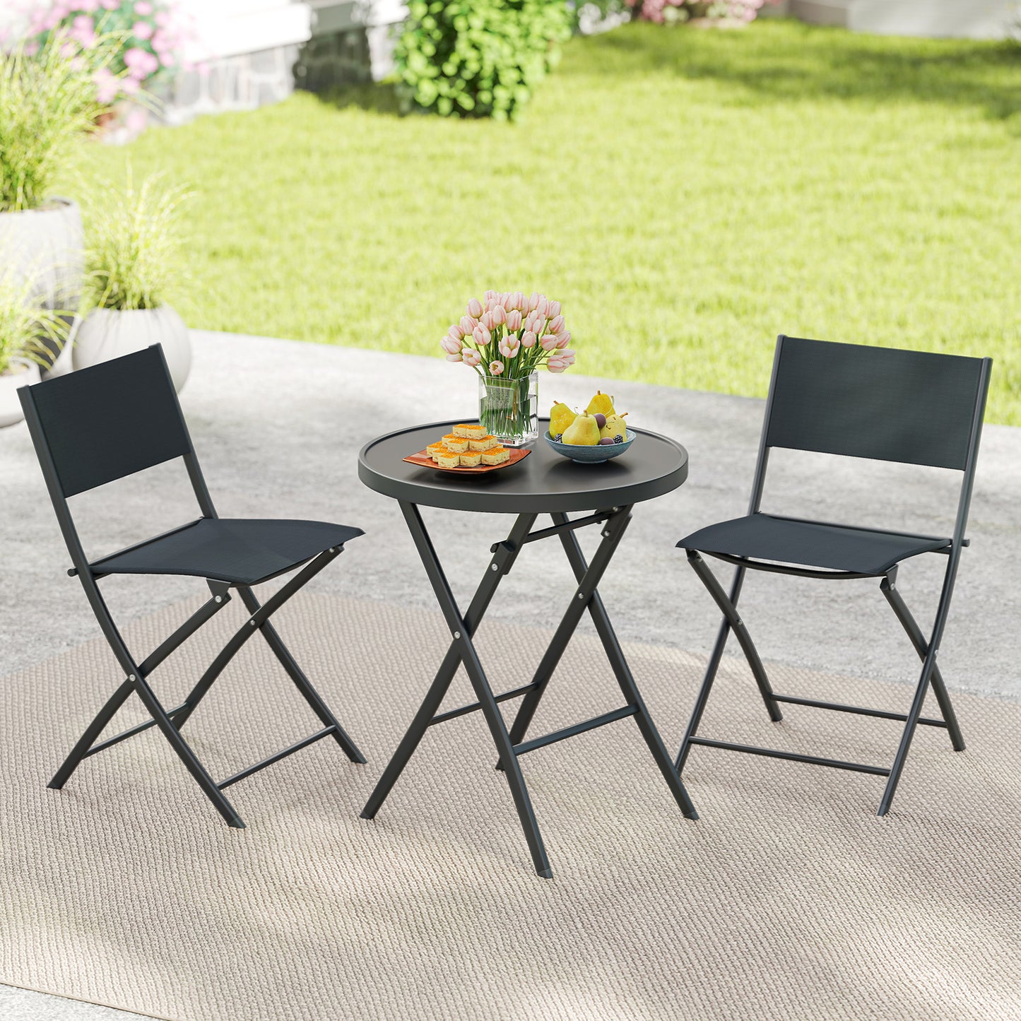 3-Piece Folding Patio Bistro Set with Glass Table