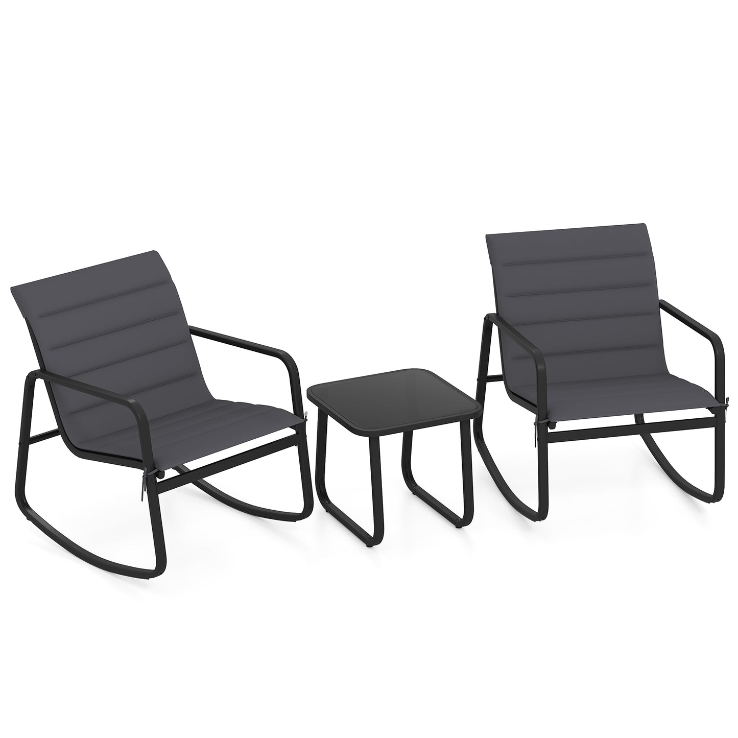 3-Piece Rocking Bistro Set with Tempered Glass Table - Gray