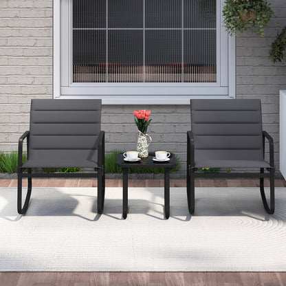 3-Piece Rocking Bistro Set with Tempered Glass Table - Gray