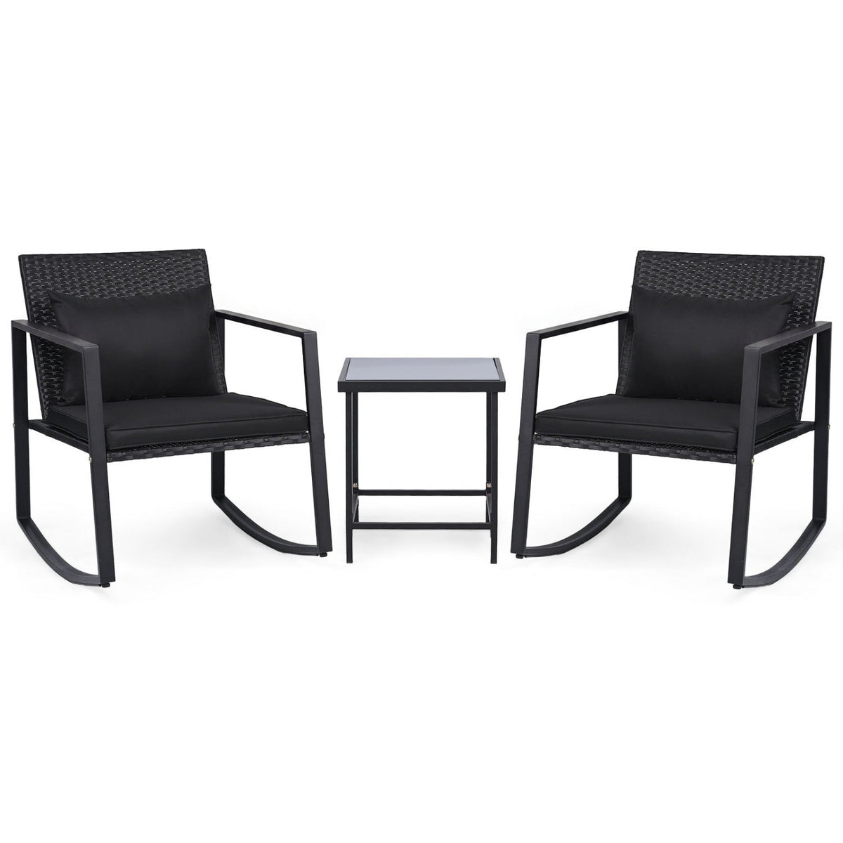 3-Piece Rocking Bistro Set with Cushions & Glass Table