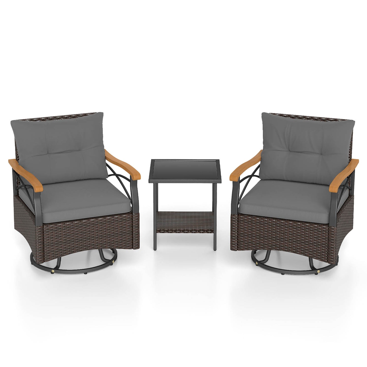 3-Piece Swivel Patio Conversation Set with Glass Side Table