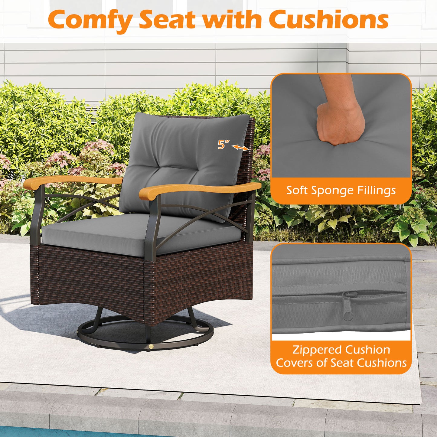3-Piece Swivel Patio Conversation Set with Glass Side Table