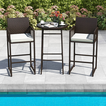 3-Piece Outdoor Patio Bar Set with Wicker Table & Armchairs