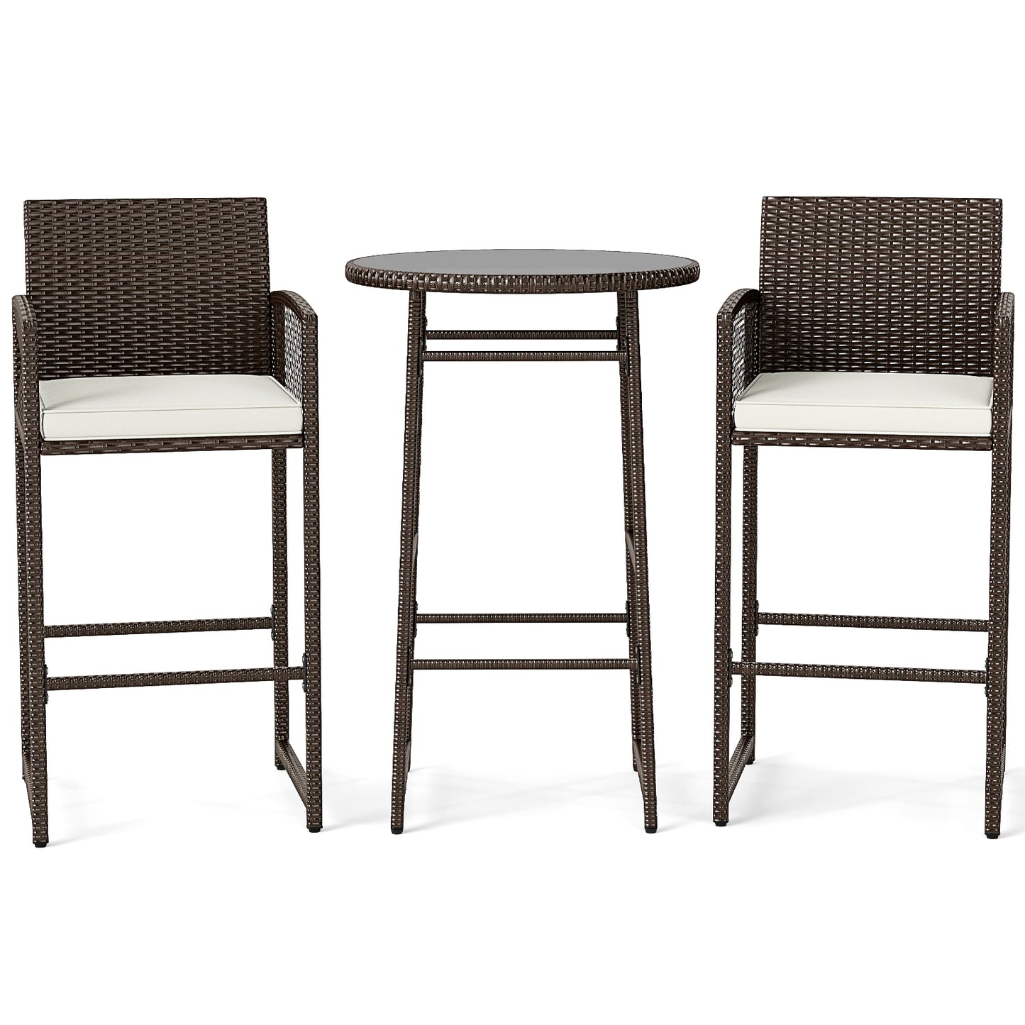 3-Piece Outdoor Patio Bar Set with Wicker Table & Armchairs