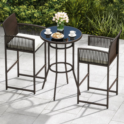3-Piece Patio Bar Set with Round Table and Armchairs
