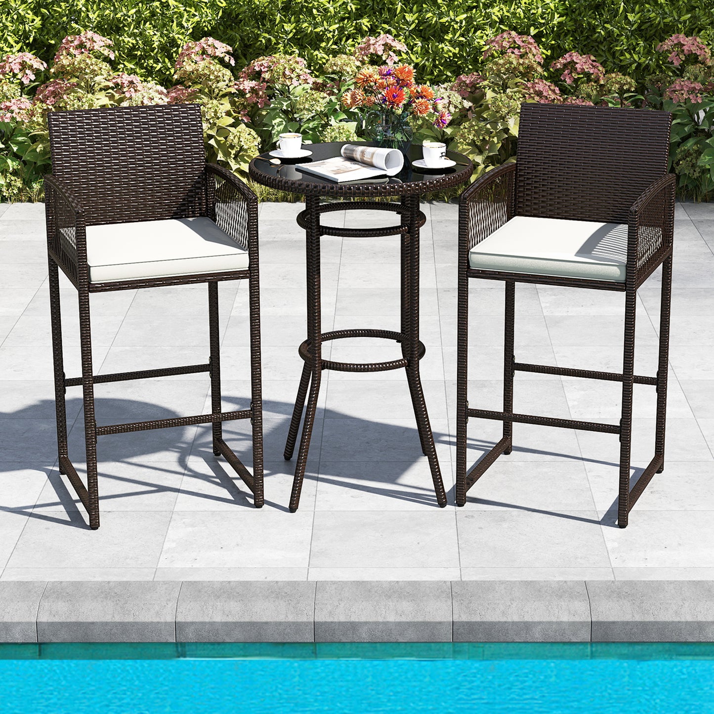 3-Piece Patio Bar Set with Round Table and Armchairs