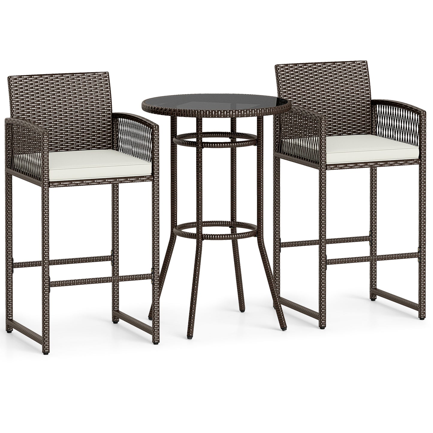 3-Piece Patio Bar Set with Round Table and Armchairs