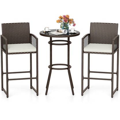 3-Piece Patio Bar Set with Round Table and Armchairs