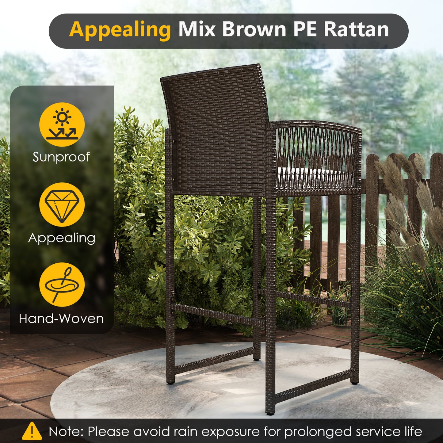 3-Piece Patio Bar Set with Round Table and Armchairs