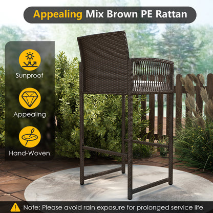 3-Piece Patio Bar Set with Wicker Table and Cushioned Chairs