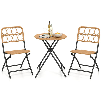 Folding Bistro Set 3-Piece with Wicker Rattan Chairs & Table