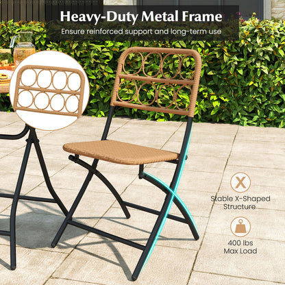Folding Bistro Set 3-Piece with Wicker Rattan Chairs & Table