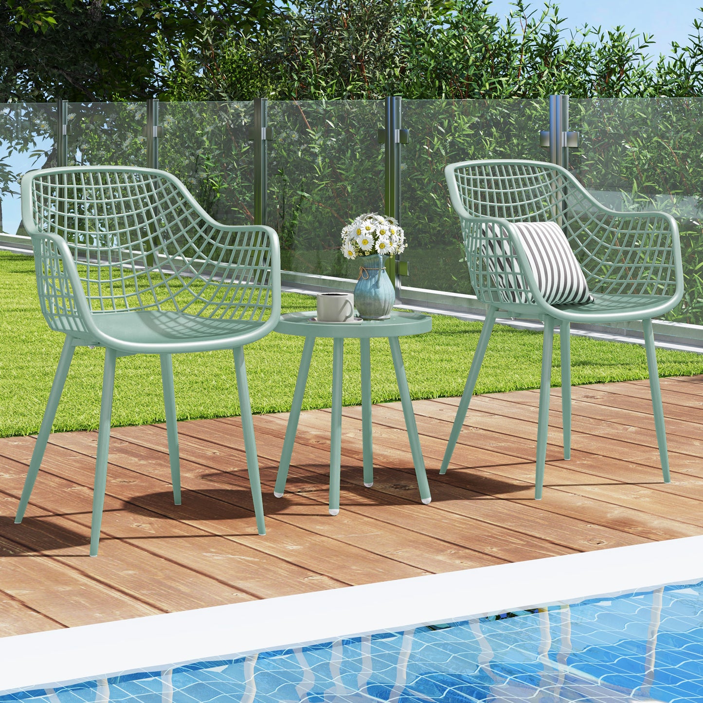 3-Piece Patio Conversation Set with Metal Frame and PP Seats