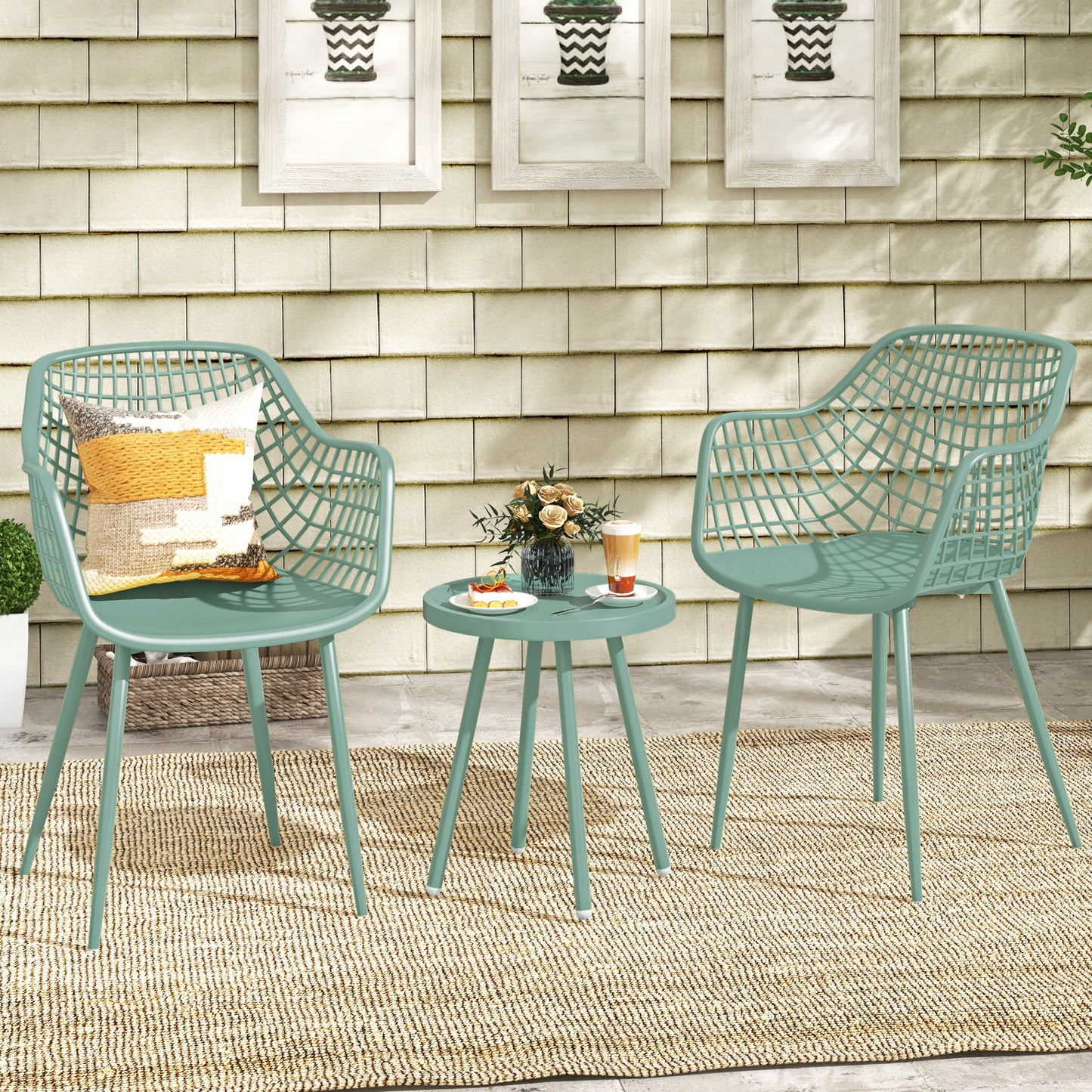 3-Piece Patio Conversation Set with Metal Frame and PP Seats