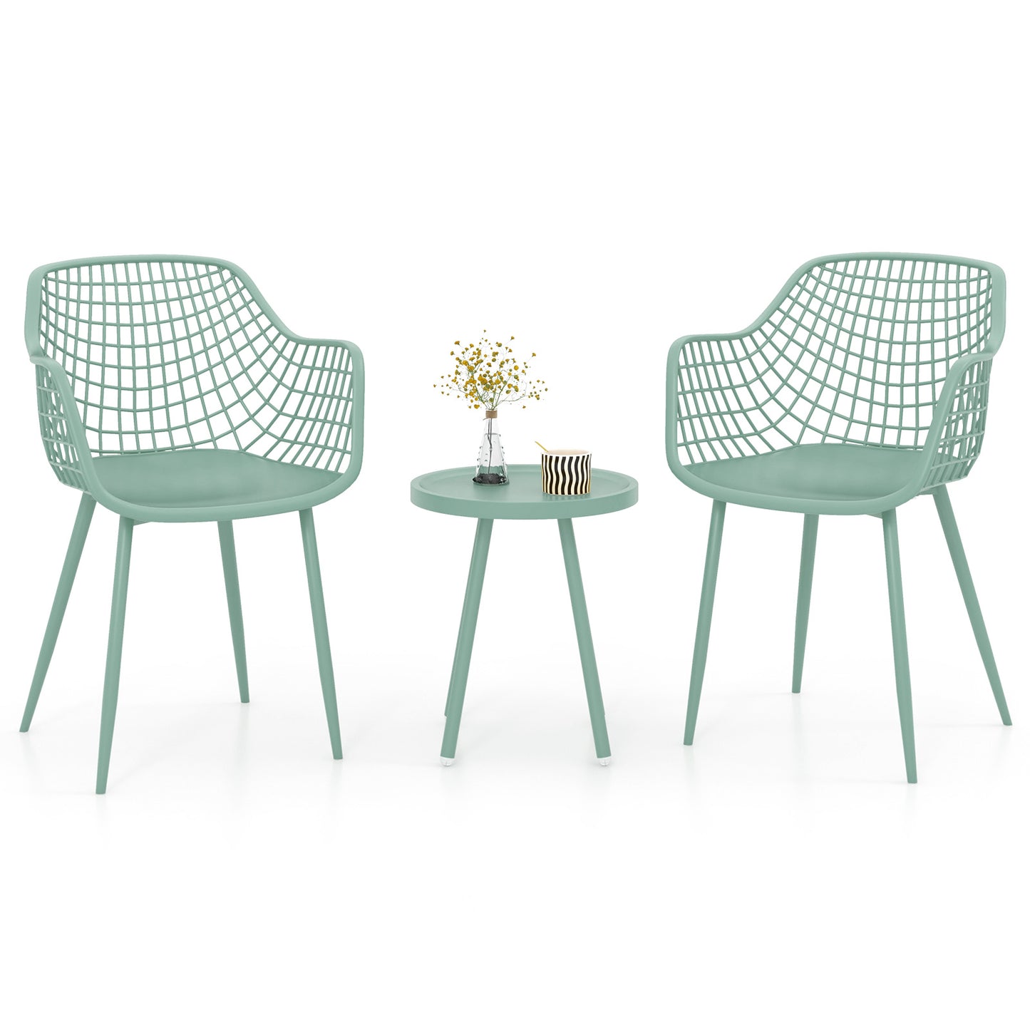 3-Piece Patio Conversation Set with Metal Frame and PP Seats