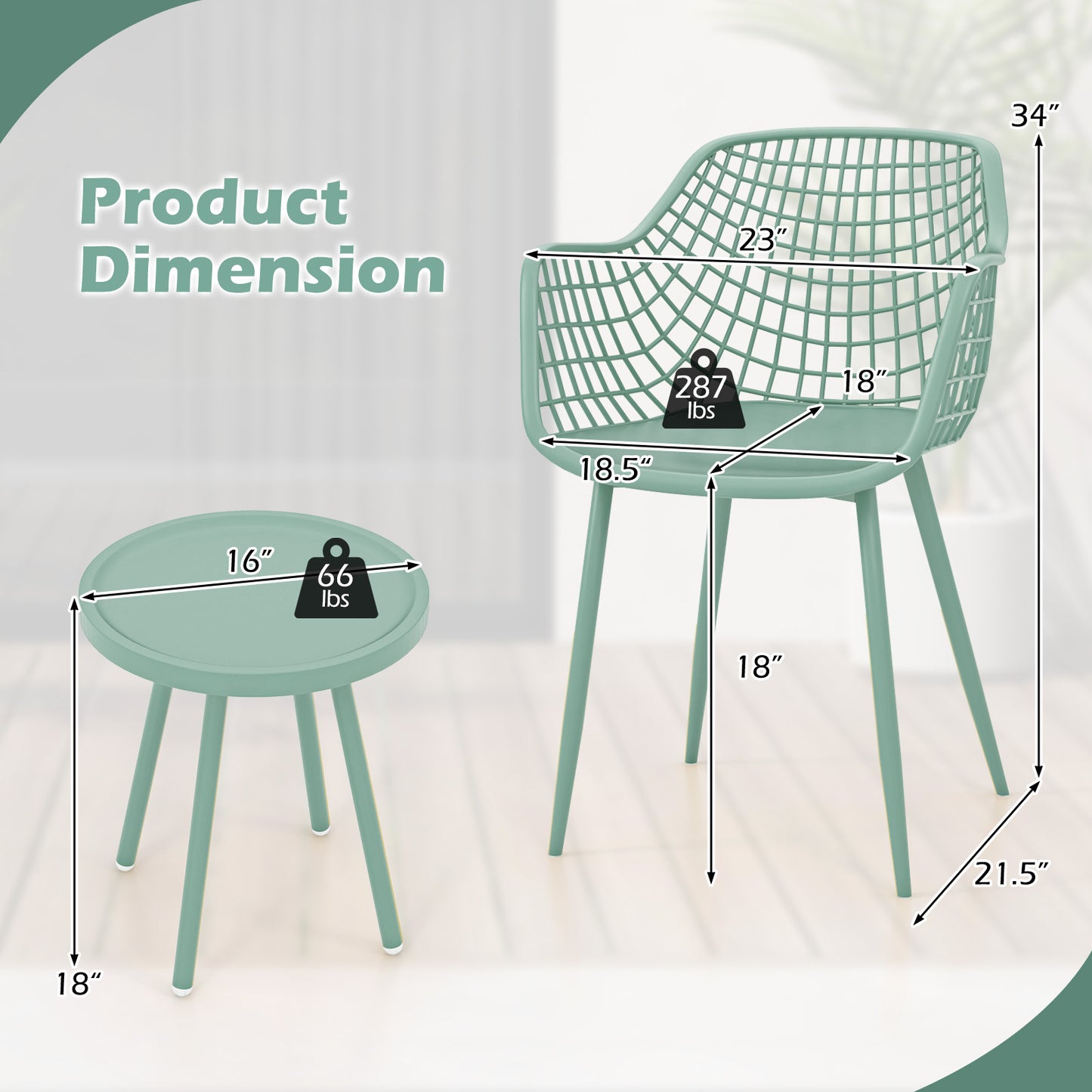 3-Piece Patio Conversation Set with Metal Frame and PP Seats