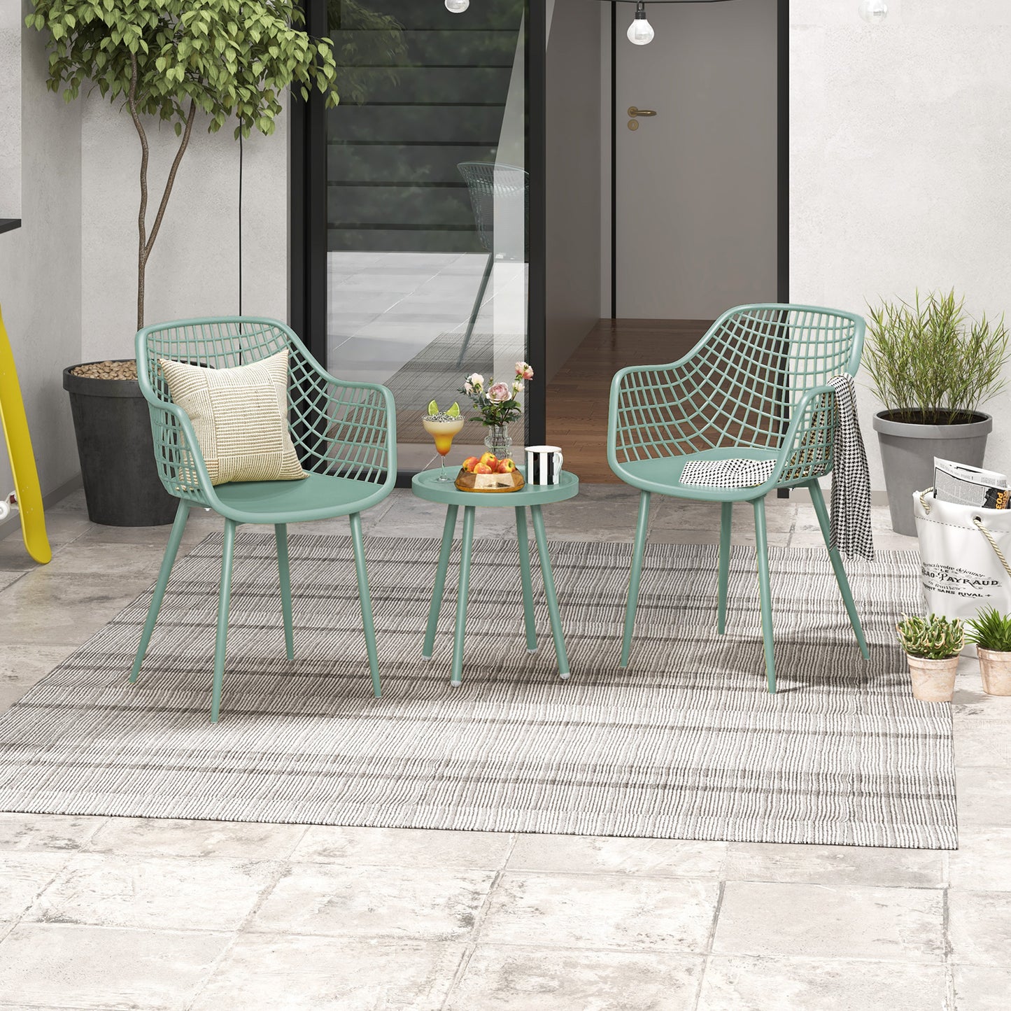 3-Piece Patio Conversation Set with Metal Frame and PP Seats